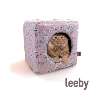Leeby Cama Cueva Estampado Cómic Rosa para gatos